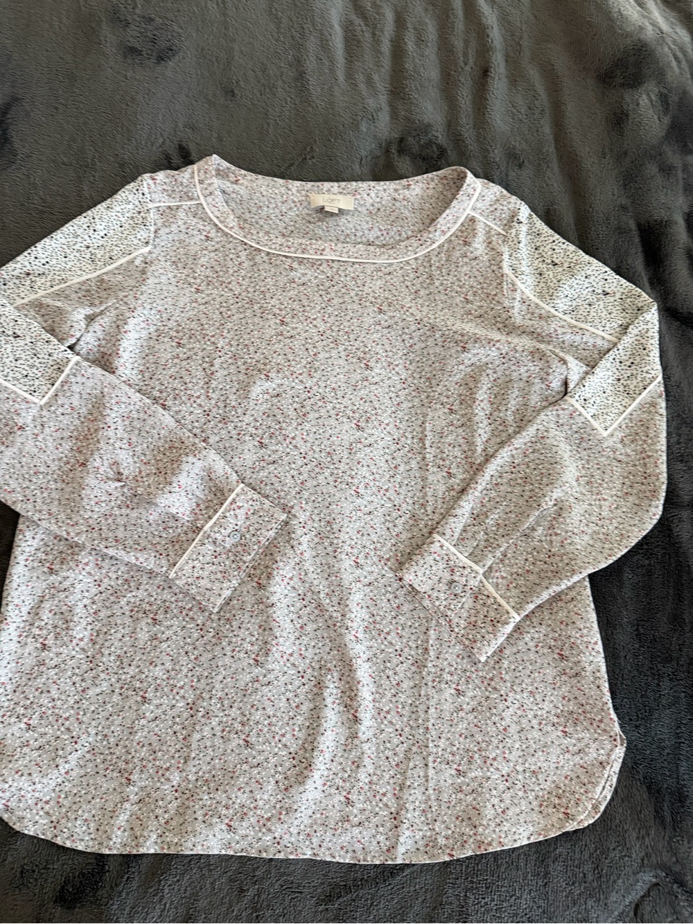 LOFT Floral Print Blouse in White and Pink